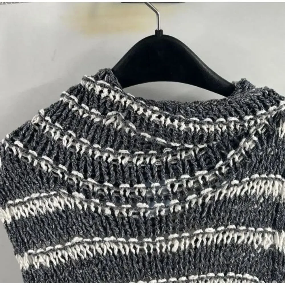 NWT Free People Folksong Midnight Striped Fringe Tunic Sweater Vest Size S